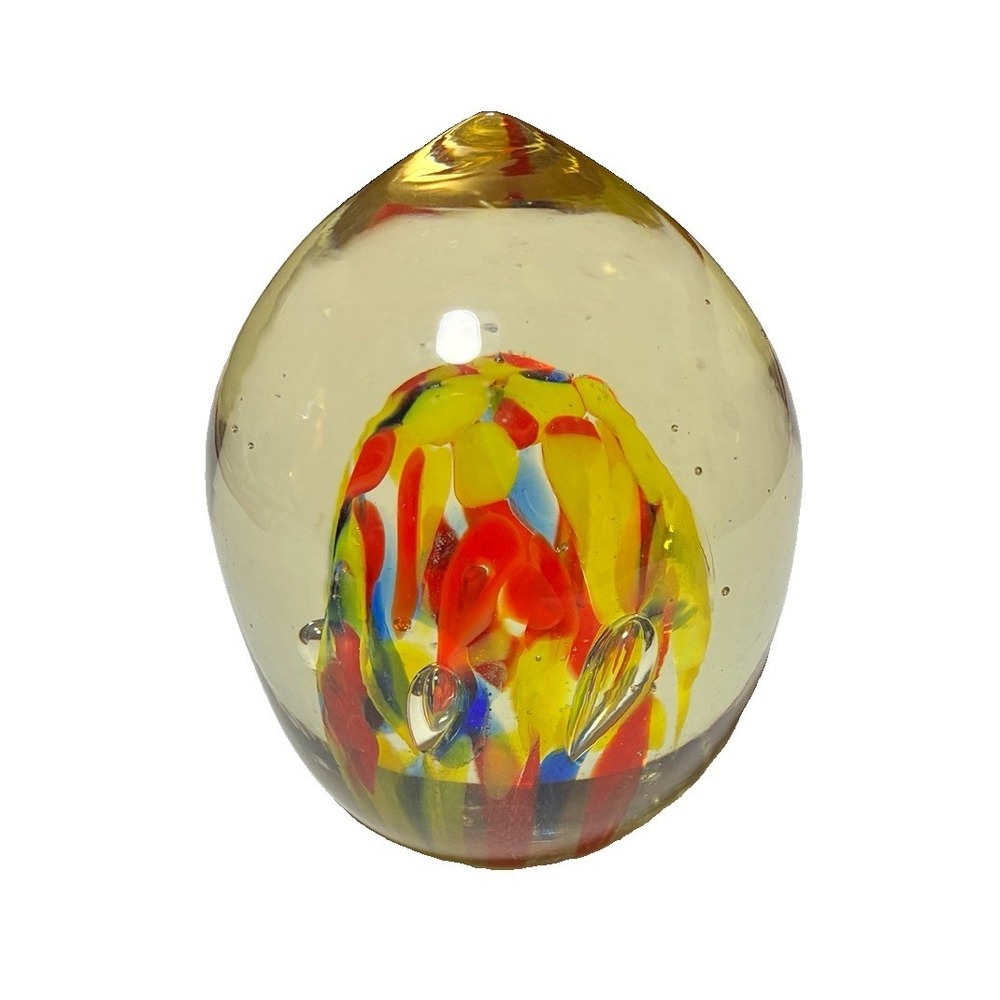 Art Glass Paperweight Stretched Millefiori Egg Shape EXCELLENT 3.25" Tall